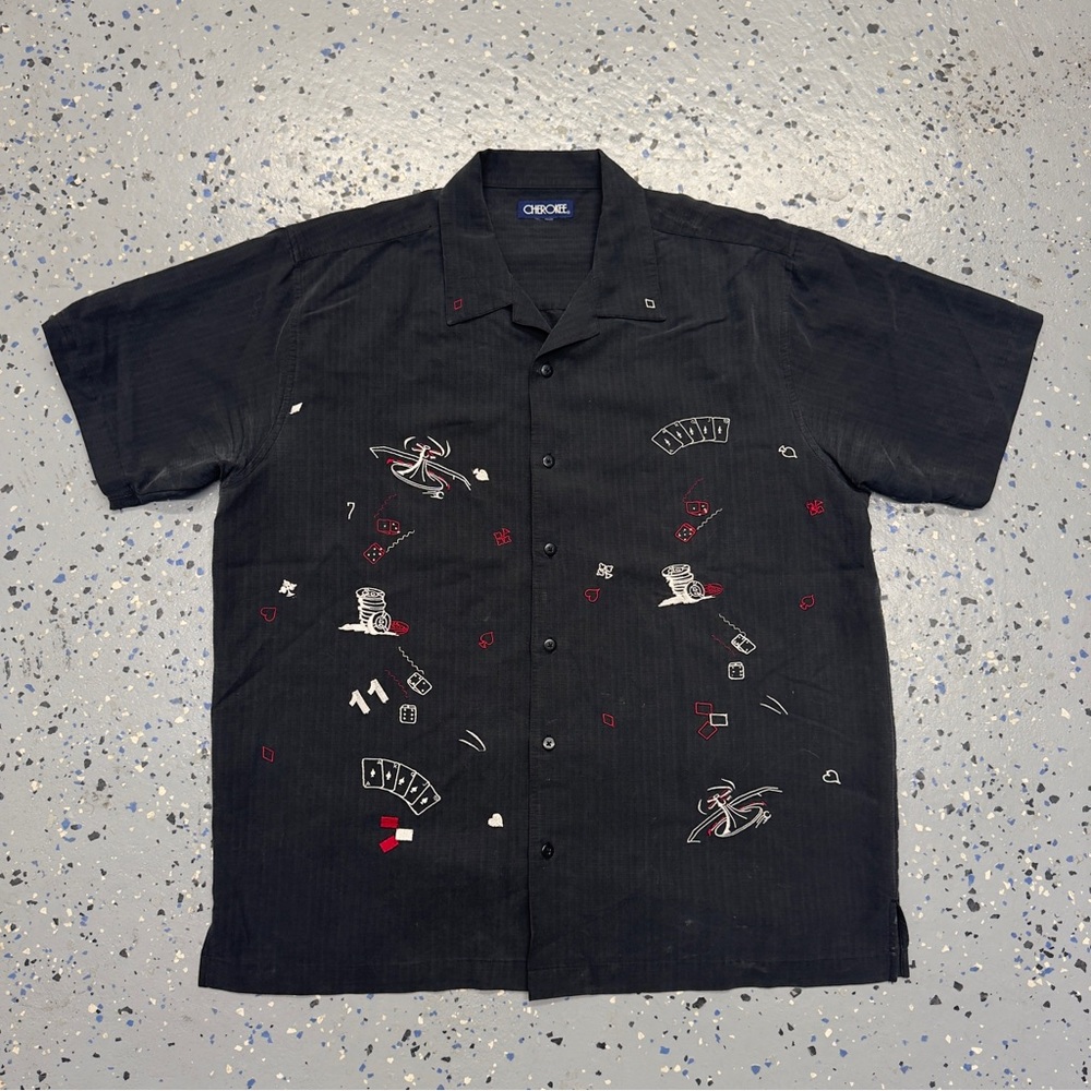 Y2K 2000s Cherokee Cards Grunge Button Shirt XXL Black